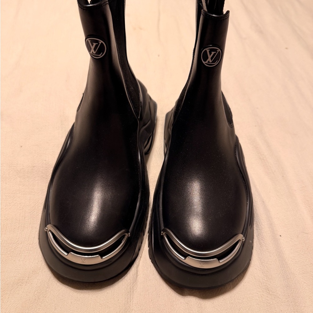 Louis Vuitton Black Ankle Boots with Silver Accents
